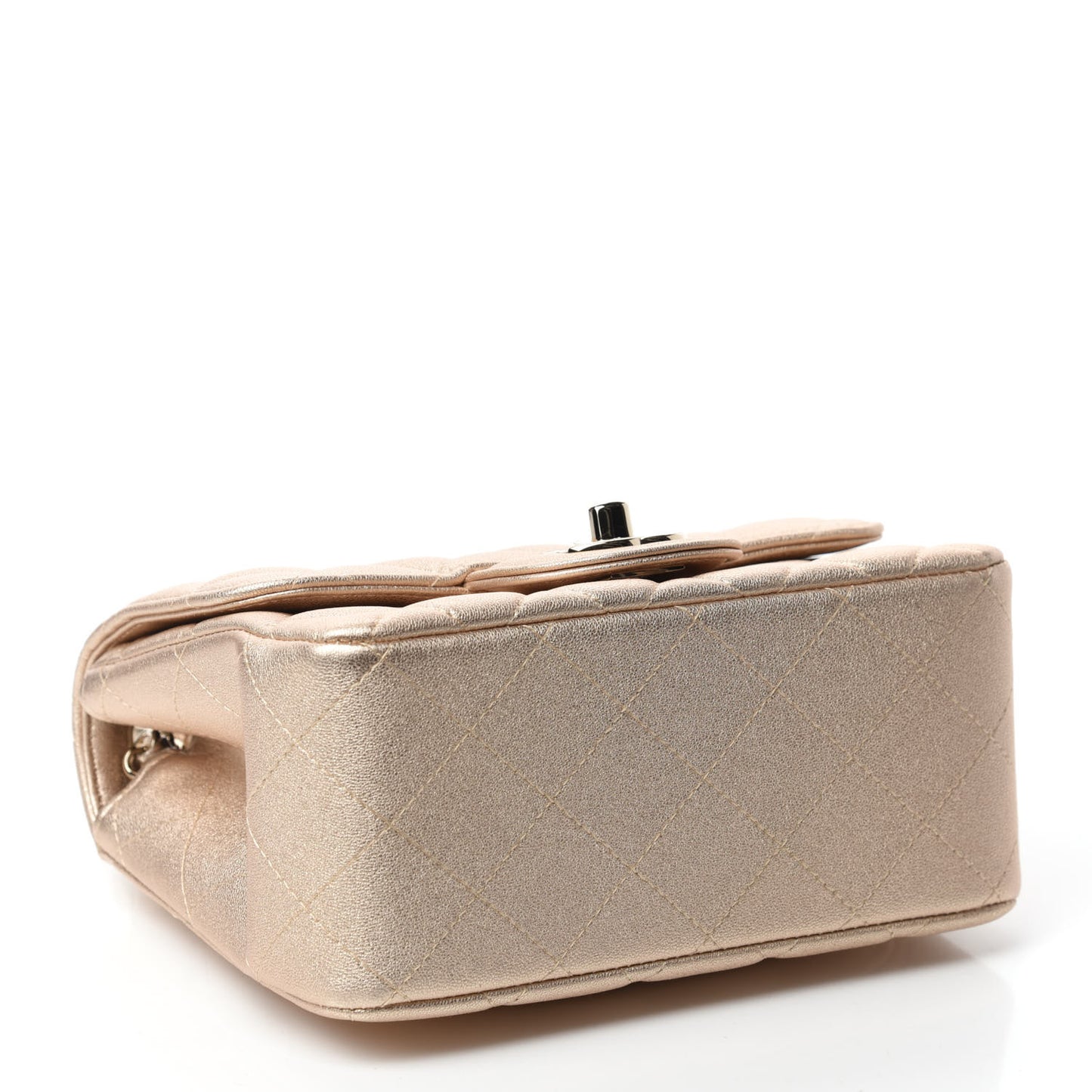 Metallic Lambskin Quilted Mini Square Flap Gold