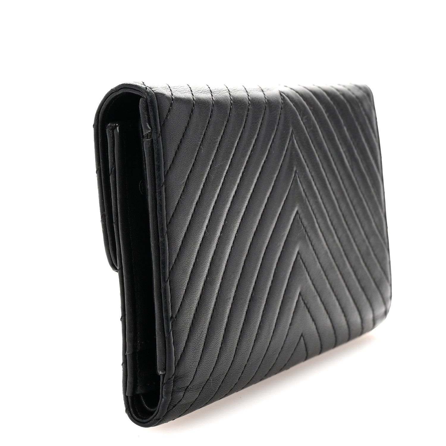 Chanel Cafskin Chevron Quilted Flap Wallet Black 3 of 8