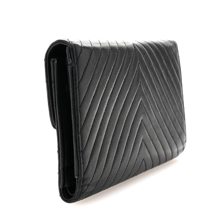 Chanel Cafskin Chevron Quilted Flap Wallet Black 3 of 8