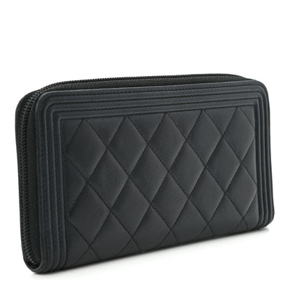 Chanel Caviar Quilted Boy Long Zip Around Wallet Black 3 of 10
