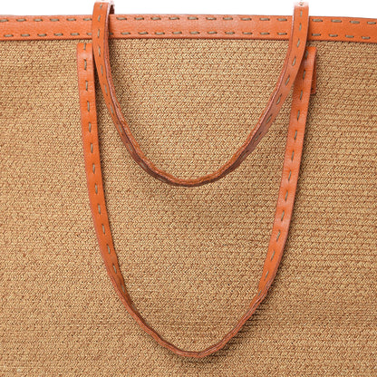 Fendi Raffia Calfskin Romano Selleria Tote Mandarino 8 of 12
