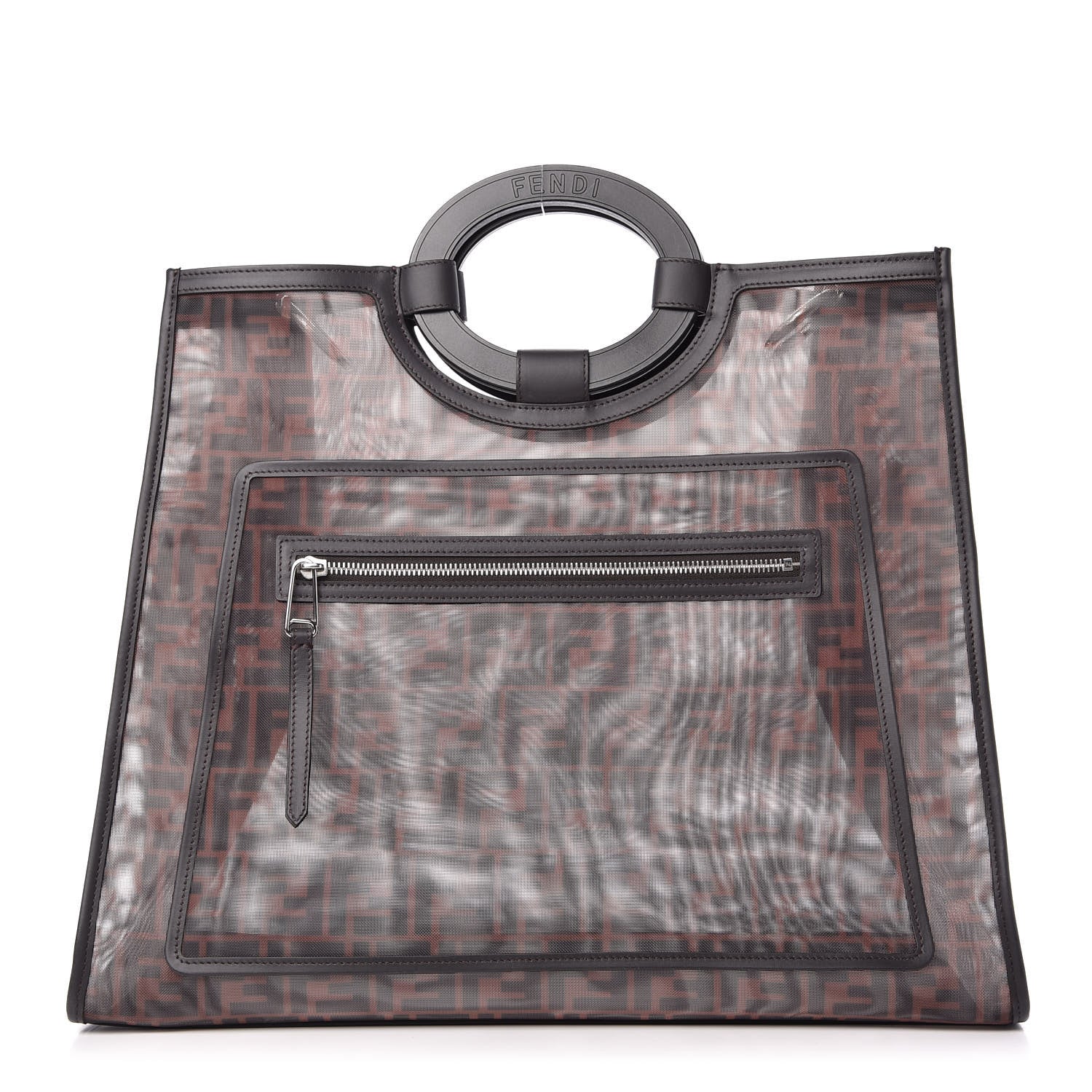 Fendi Mesh Vitello Century Cuoio FF 1974 Large Runaway Shopper Tote Marrone Black Ebano 1 of 10