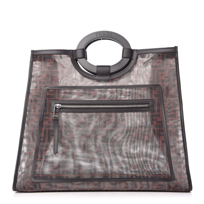 Fendi Mesh Vitello Century Cuoio FF 1974 Large Runaway Shopper Tote Marrone Black Ebano 1 of 10