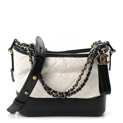 Chanel Aged Calfskin Quilted Small Gabrielle Hobo Black White 1 of 10
