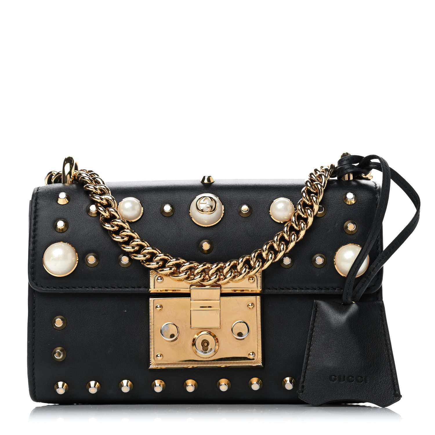 Gucci Calfskin Studded Small Padlock Shoulder Bag Black 1 of 6