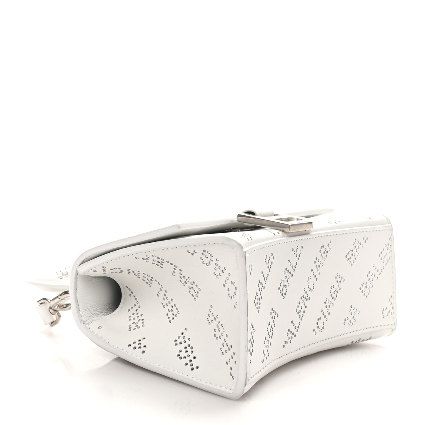 Smooth Calfskin Crystal Diagonal Allover Logo Hourglass Top Handle Bag XS Optic White