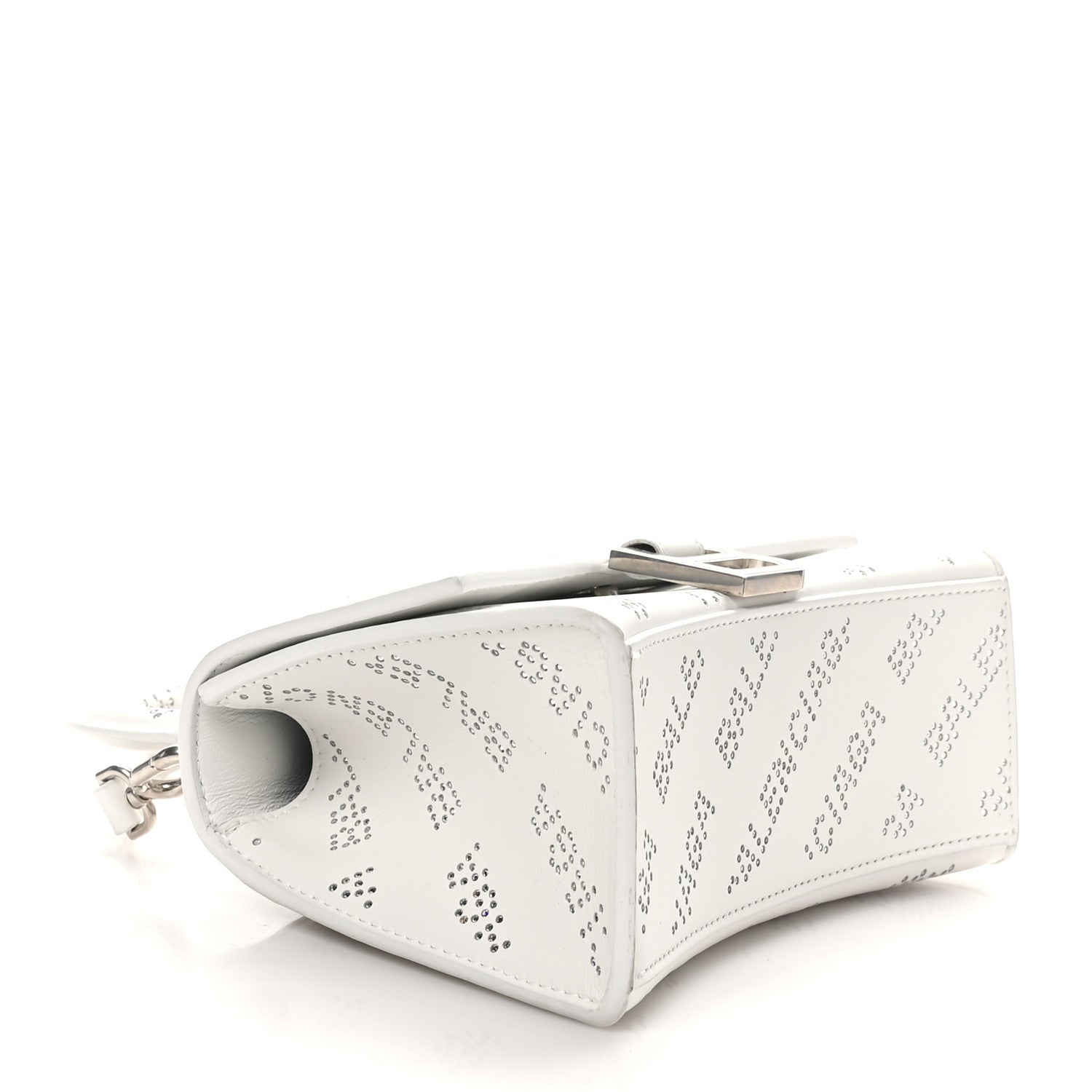 Balenciaga Smooth Calfskin Crystal Diagonal Allover Logo Hourglass Top Handle Bag XS Optic White 4 of 10