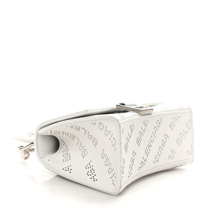 Balenciaga Smooth Calfskin Crystal Diagonal Allover Logo Hourglass Top Handle Bag XS Optic White 4 of 10