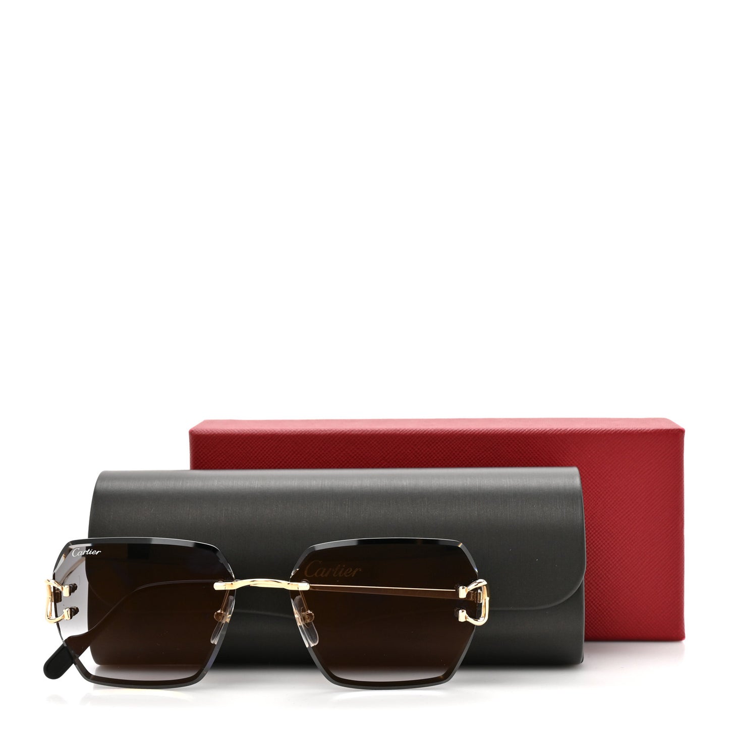Metal Rimless C Decor Sunglasses CT0468S Gold Grey
