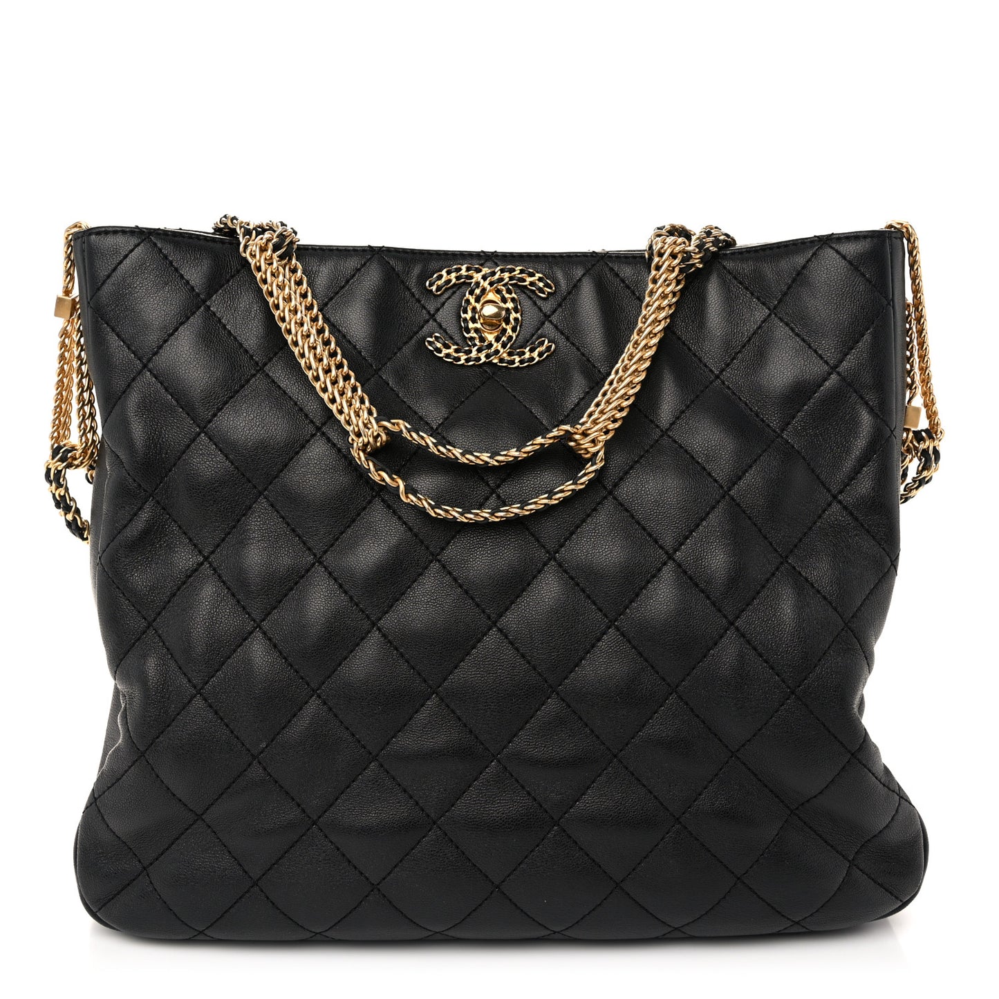 Lambskin Quilted CC Chain Link Hobo Black