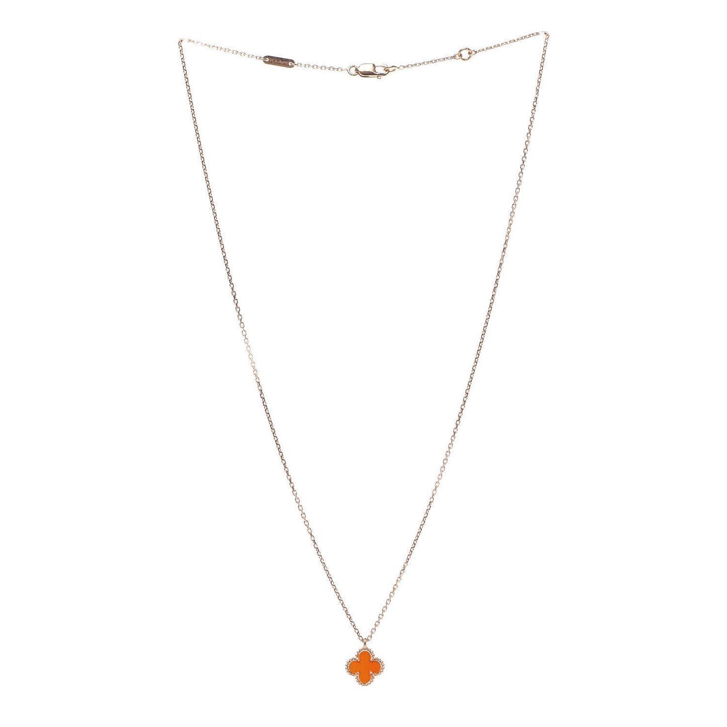 18K Rose Gold Carnelian Sweet Alhambra Pendant Necklace