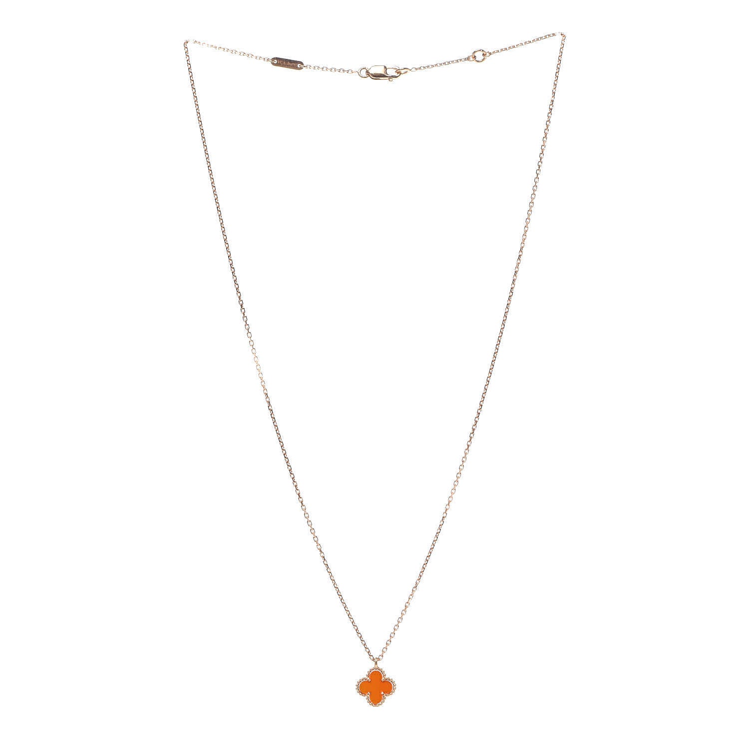 Van Cleef & Arpels 18K Rose Gold Carnelian Sweet Alhambra Pendant Necklace 3 of 5