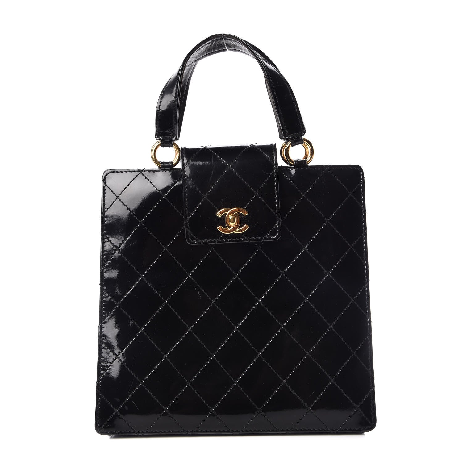Chanel Patent Diamond Stitched Top Handle Bag Black 1 of 19
