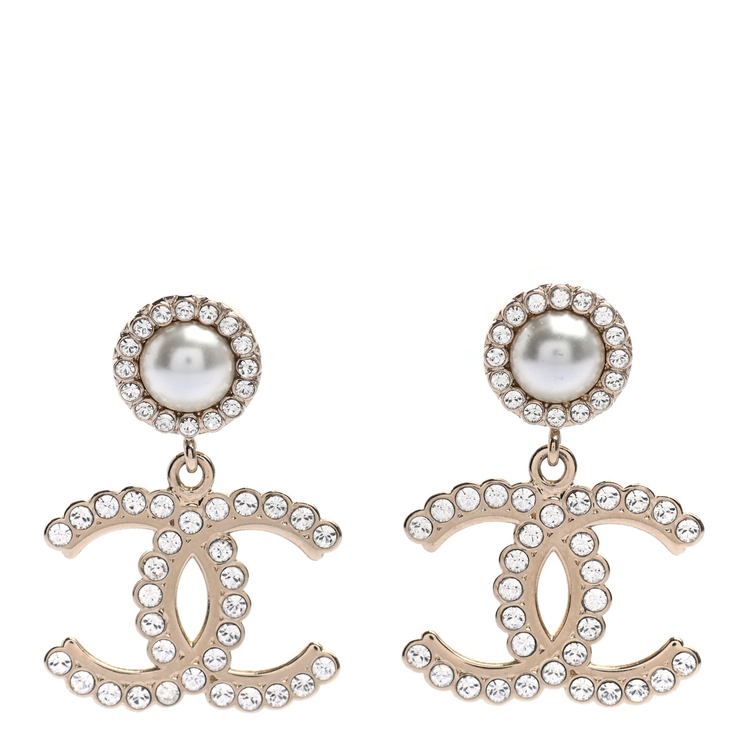Chanel Crystal Pearl Bow-tiful CC Drop Earrings Gold 1 of 4