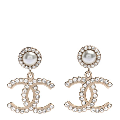 Chanel Crystal Pearl Bow-tiful CC Drop Earrings Gold 1 of 4