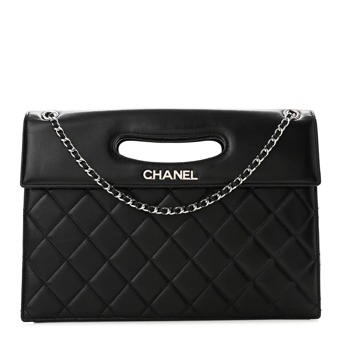 Lambskin Top Handle Logo Flap Black