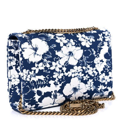 Saint Laurent Canvas Small Monogram Hibiscus Print Kate Satchel Blue 3 of 12