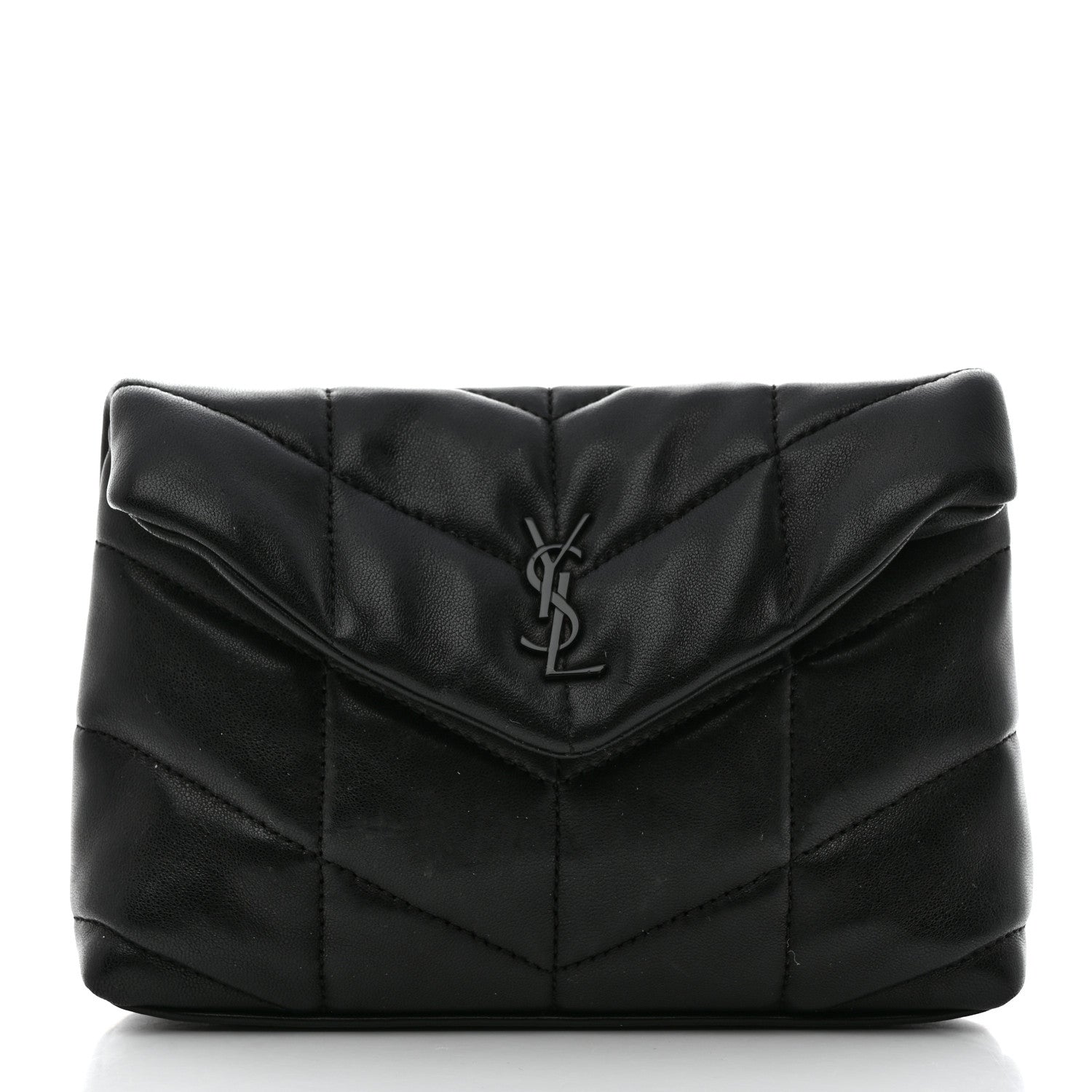 Saint Laurent Lambskin Monogram Loulou Puffer Pouch Clutch Black 3 of 11