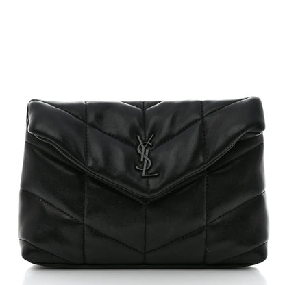 Saint Laurent Lambskin Monogram Loulou Puffer Pouch Clutch Black 3 of 11