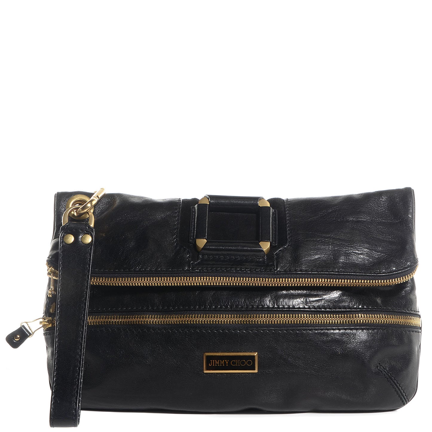 Calfskin Suede Marin Foldover Clutch Black