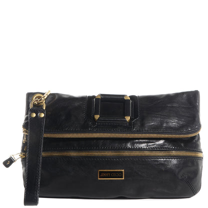 Jimmy Choo Calfskin Suede Marin Foldover Clutch Black 1 of 6