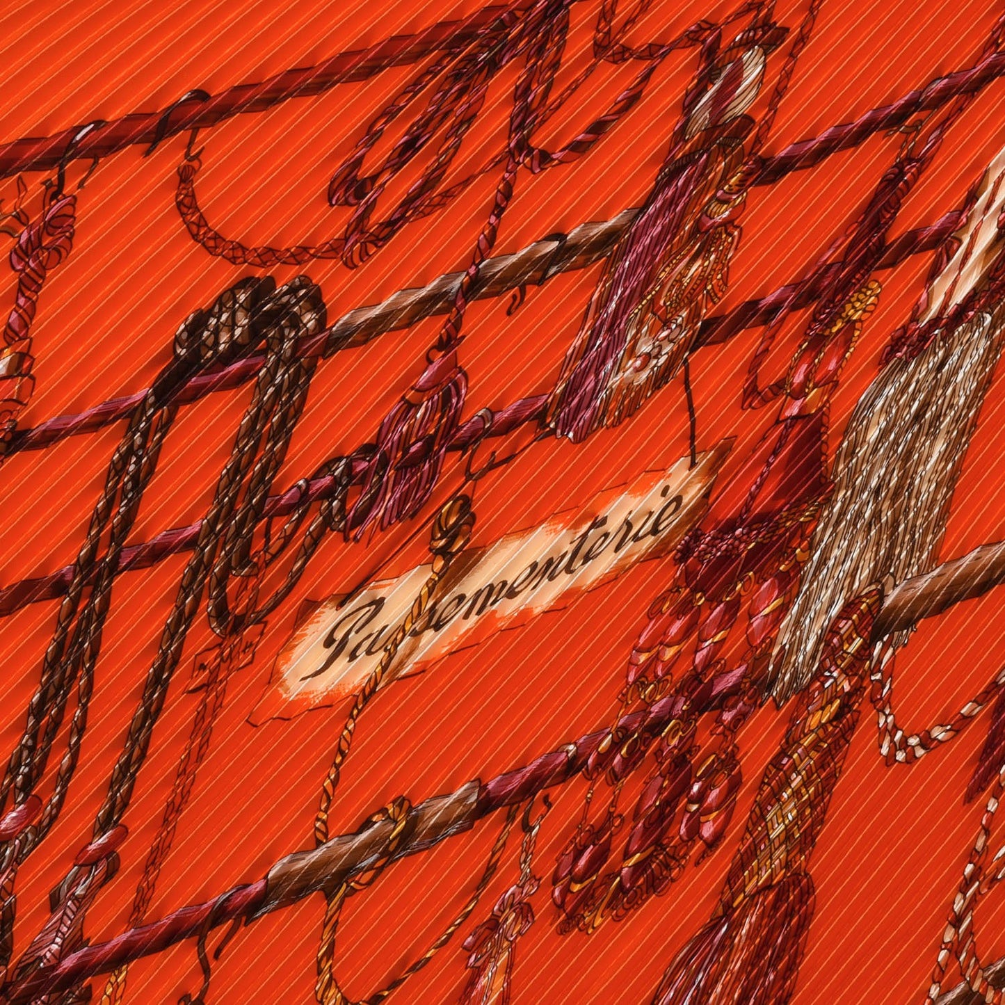 Silk Plisse Passementerie Scarf 90 Corail Cassis Jaune Orange