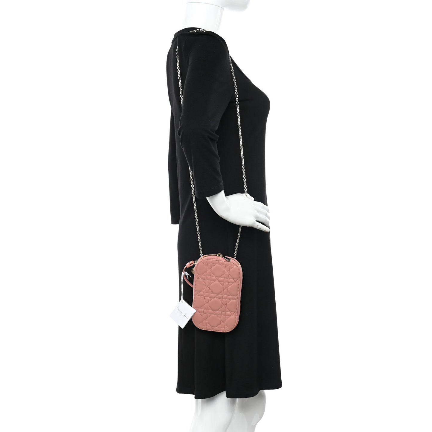 Lambskin Cannage Lady Dior Phone Holder Deep Nude