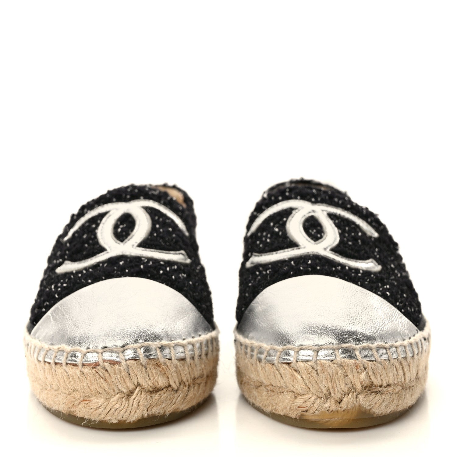 Chanel Metallic Lambskin Tweed CC Espadrilles 37 Black Silver 2 of 9