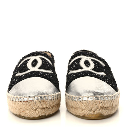 Chanel Metallic Lambskin Tweed CC Espadrilles 37 Black Silver 2 of 9