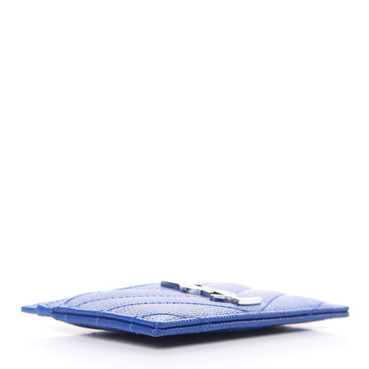 Saint Laurent Grain De Poudre Matelasse Chevron Credit Monogram Card Case Blue Majorelle 4 of 8