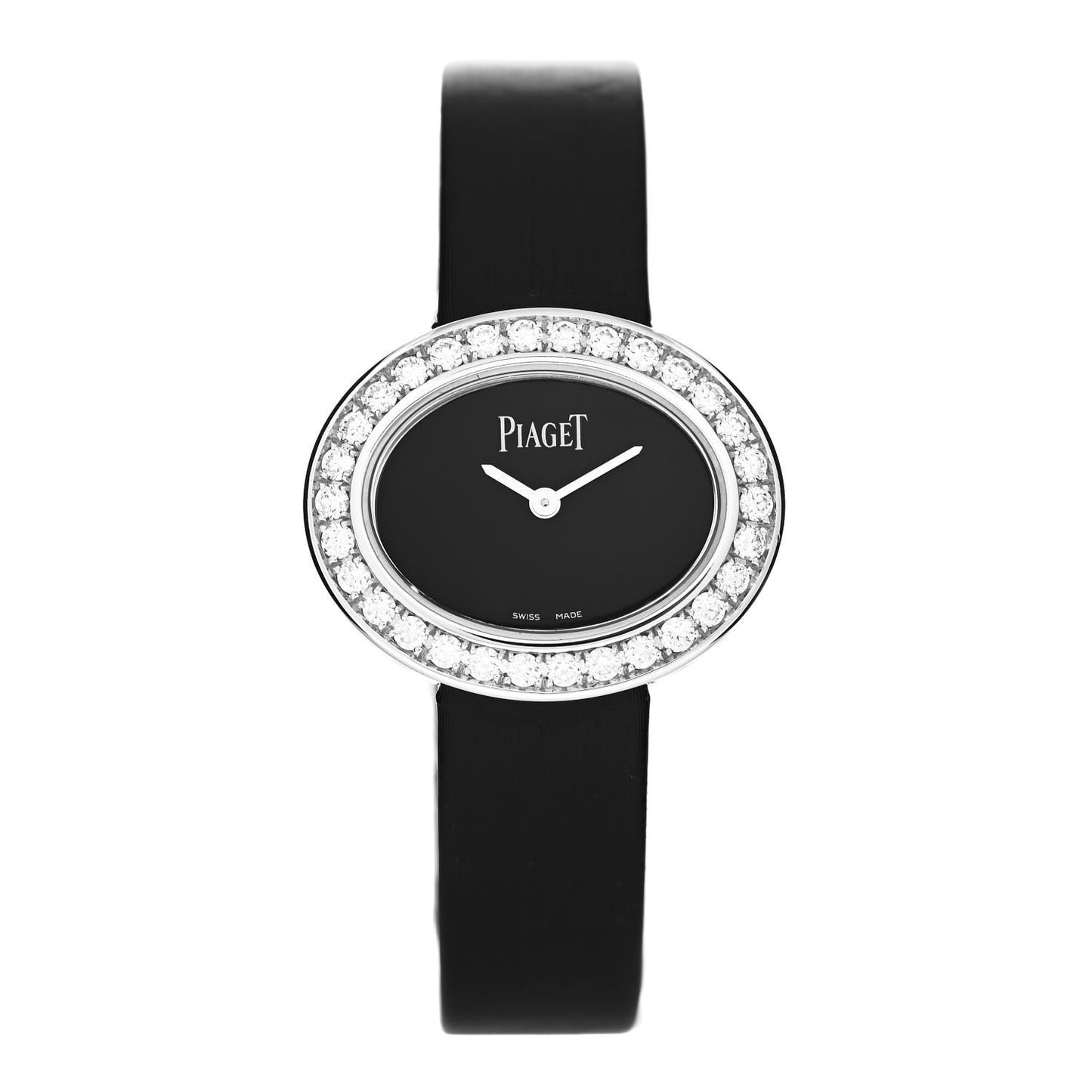 18K White Gold Satin Diamond Bezel 28mm Limelight Quartz Watch Black