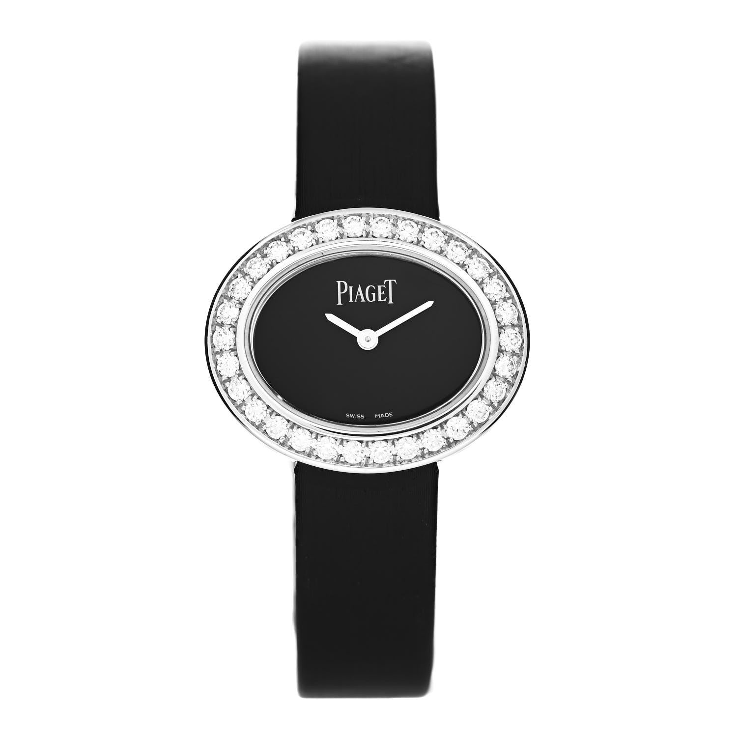Piaget 18K White Gold Satin Diamond Bezel 28mm Limelight Quartz Watch Black 1 of 5
