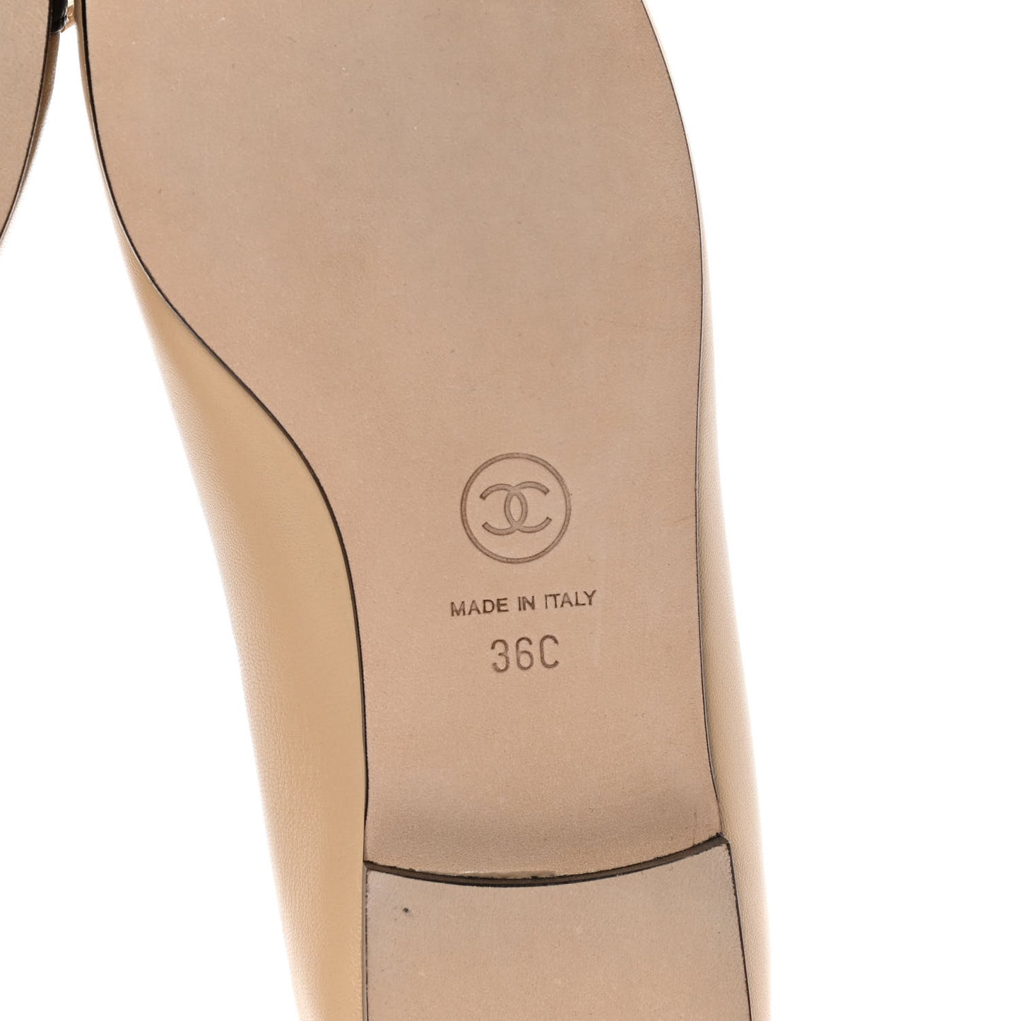 Lambskin CC Cap Toe Ballerina Flats 36 Beige Black