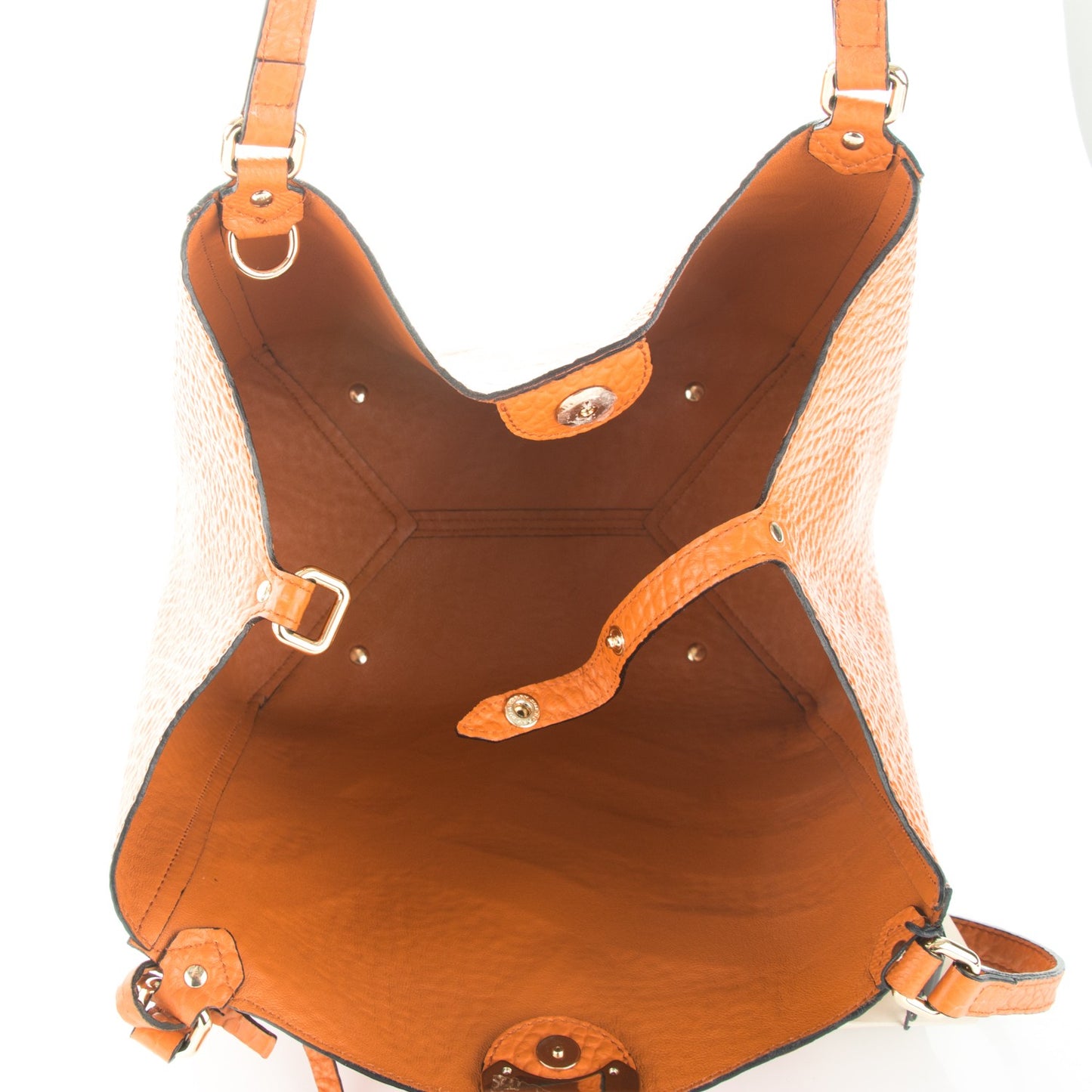 Signature Grain Calfskin Check Embossed Small Canterbury Tote Copper Orange