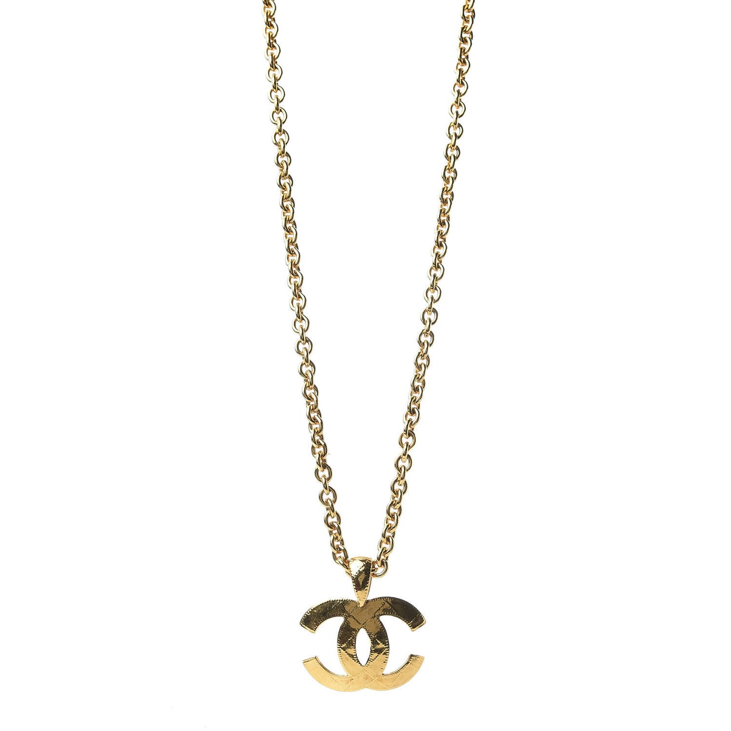 Quilted CC Long Chain Necklace Gold