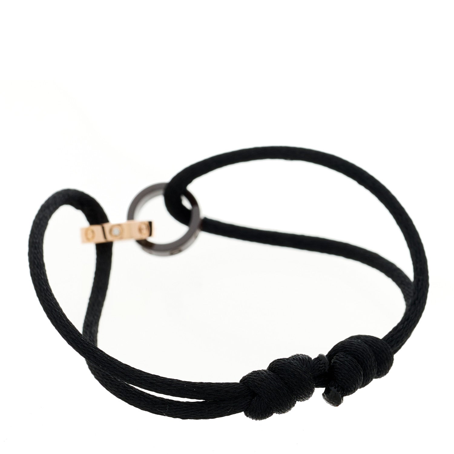 Cartier 18K Pink Gold Ceramic 4 Diamond LOVE Cord Bracelet Black 1 of 9