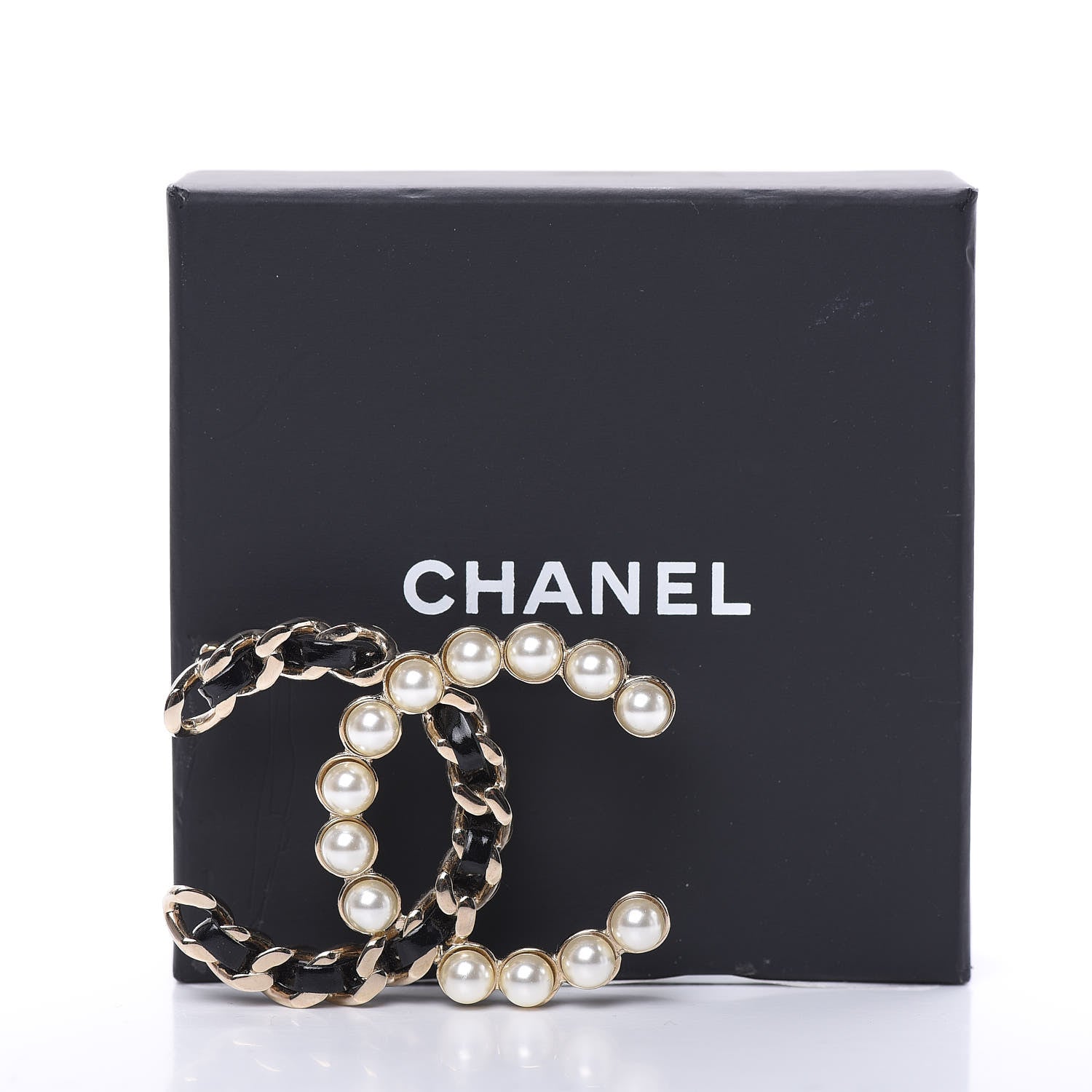 Chanel Lambskin Pearl CC Chain Brooch Black Gold 5 of 5
