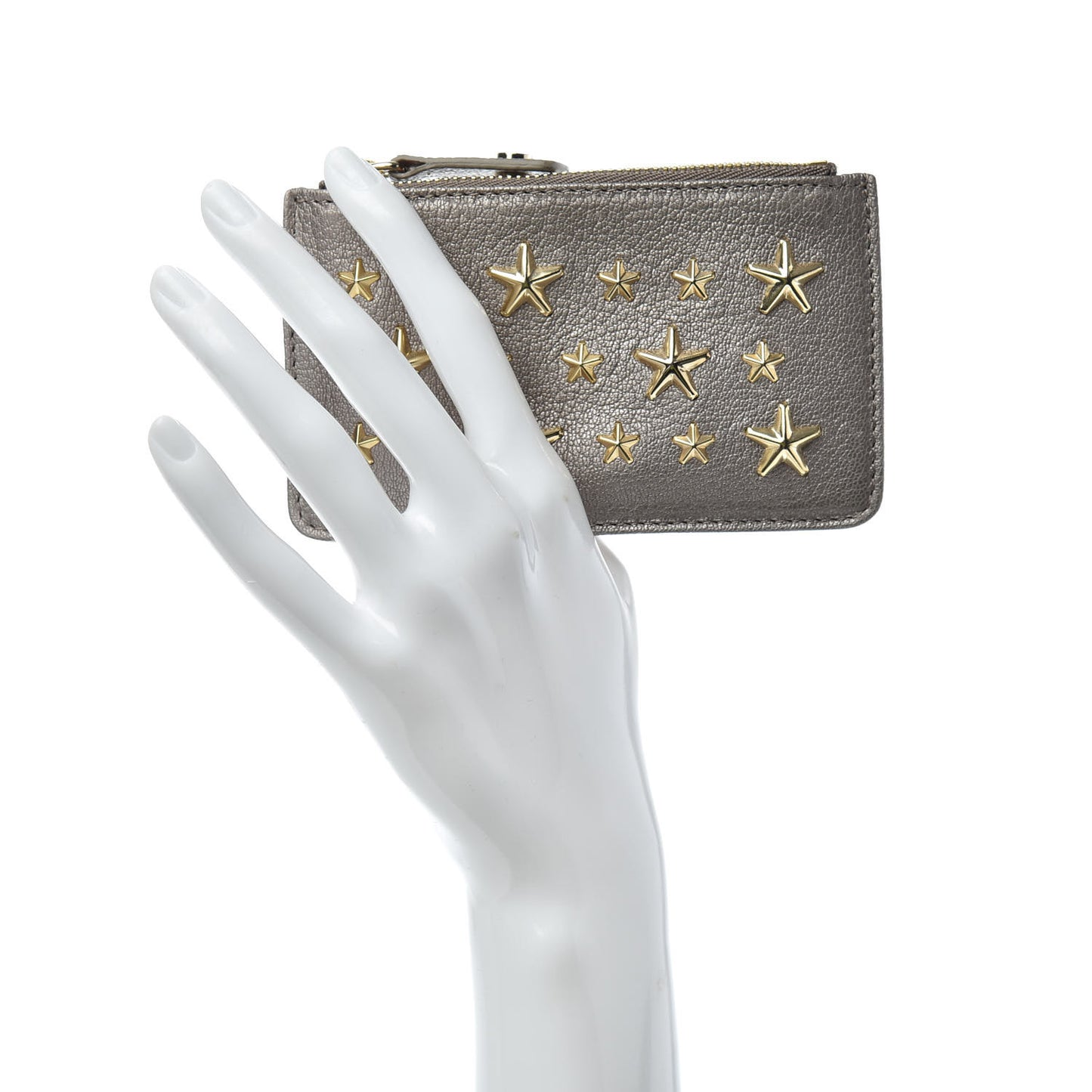Pearlized Grainy Calfskin Nancy Star Studded Key Pouch Light Khaki