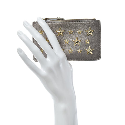 Jimmy Choo Pearlized Grainy Calfskin Nancy Star Studded Key Pouch Light Khaki 2 of 8