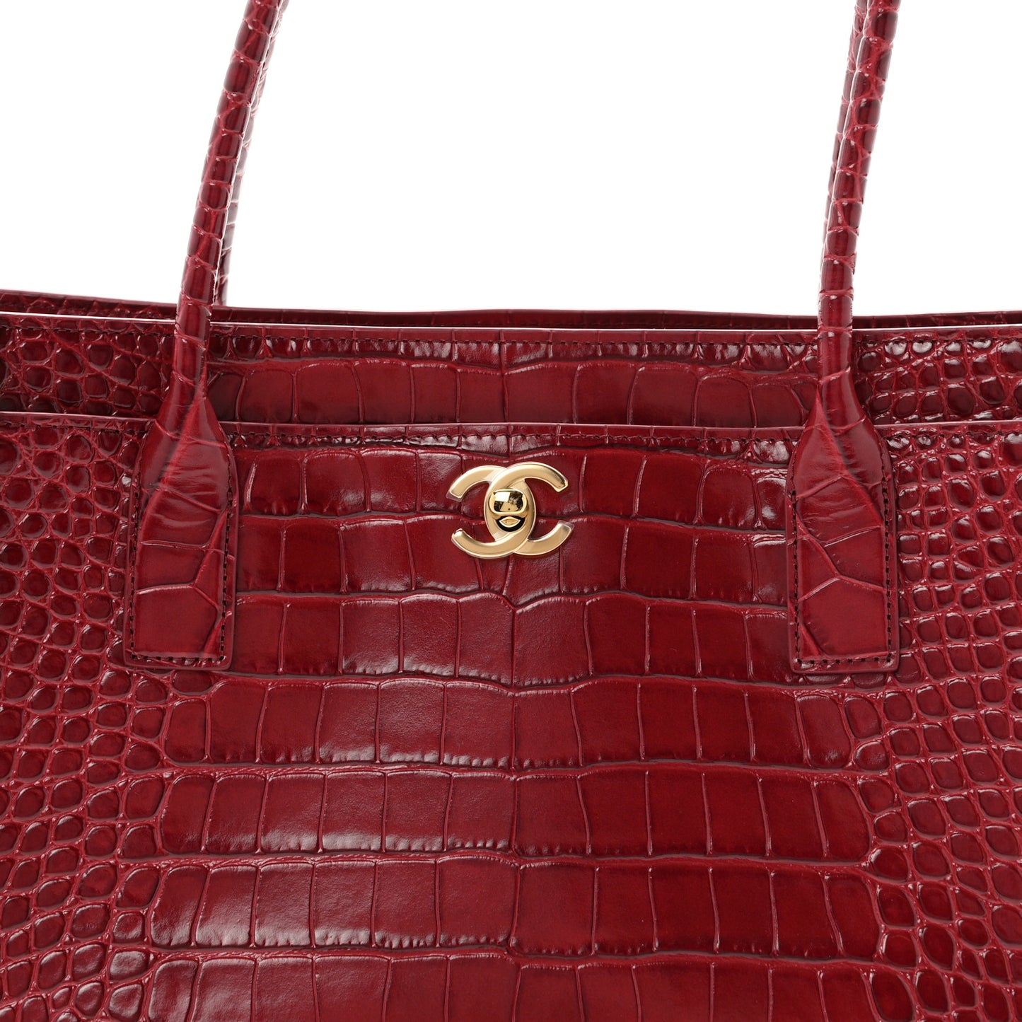 Calfskin Crocodile Embossed Archetype Small Shopping Tote Burgundy