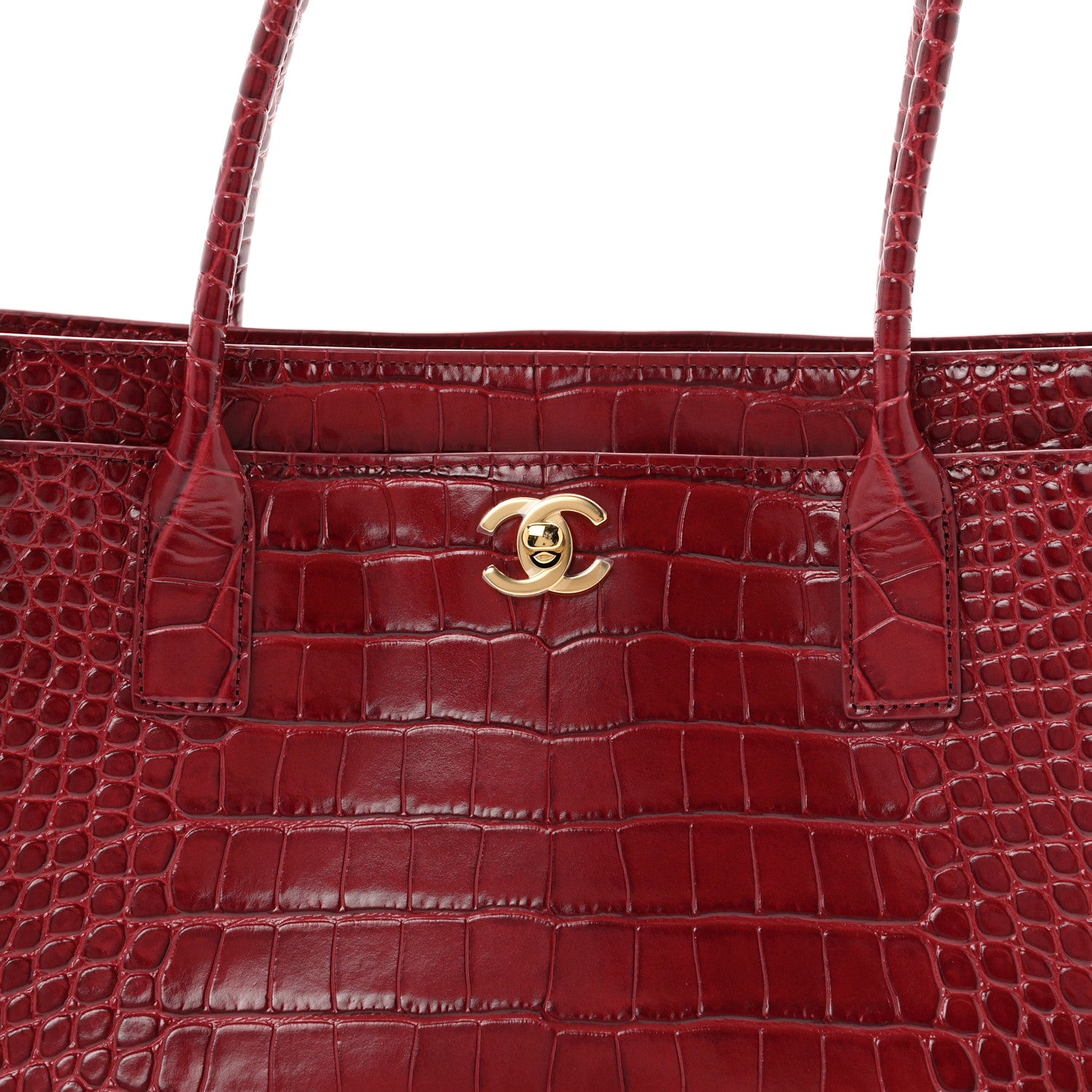 Chanel Calfskin Crocodile Embossed Archetype Small Shopping Tote Burgundy 8 of 11