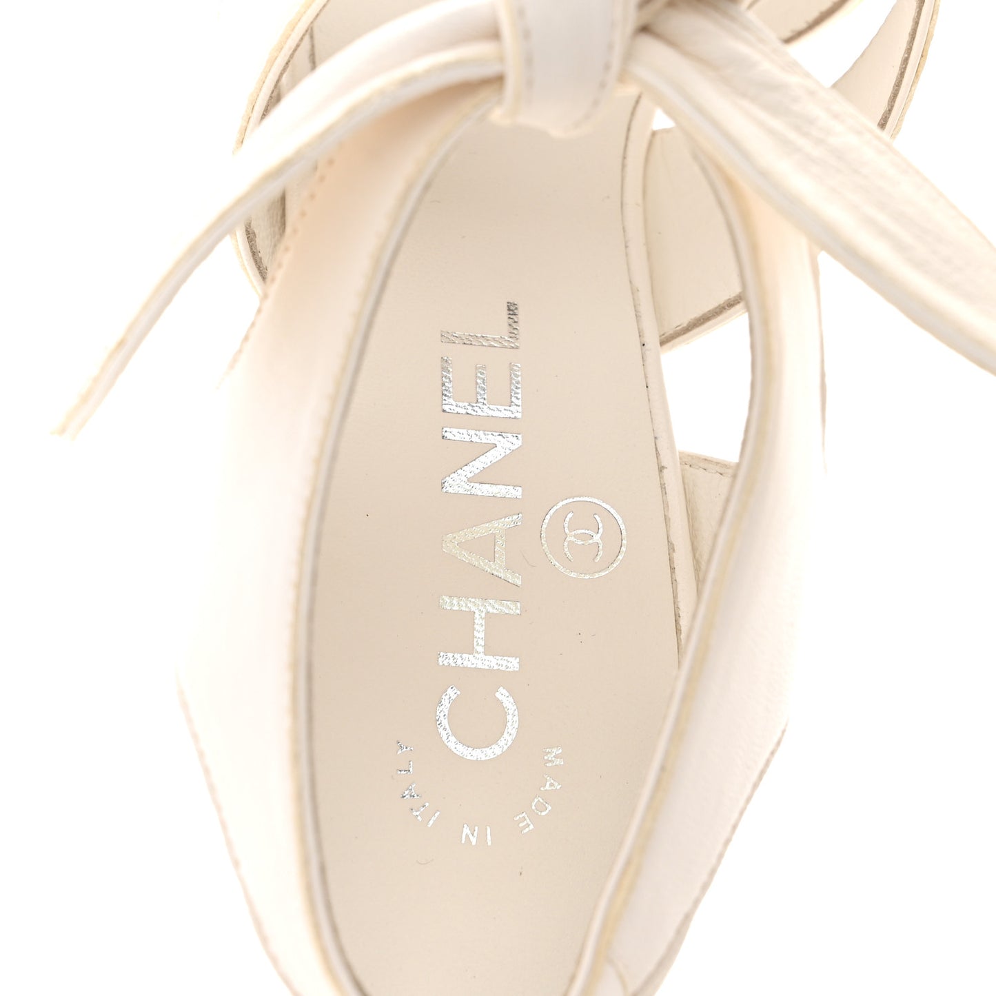 Lambskin Bow CC Sandal Pumps 38 White