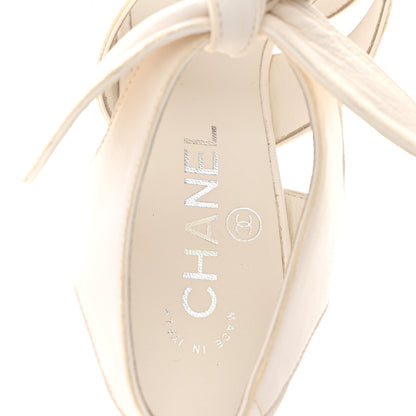 Chanel Lambskin Bow CC Sandal Pumps 38 White 7 of 9