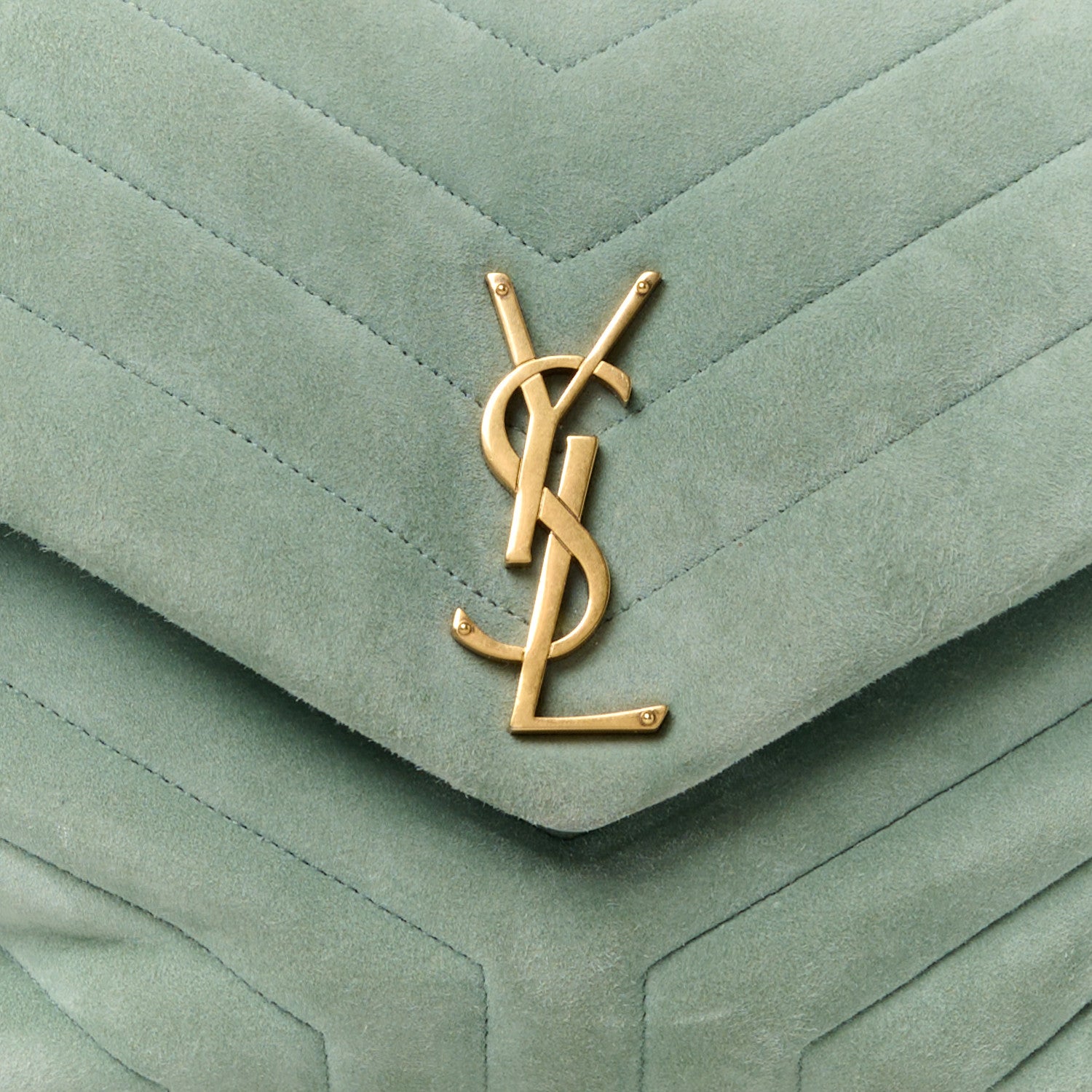 Saint Laurent Suede Y Quilted Monogram Medium Loulou Chain Satchel Vert Opaline 10 of 16