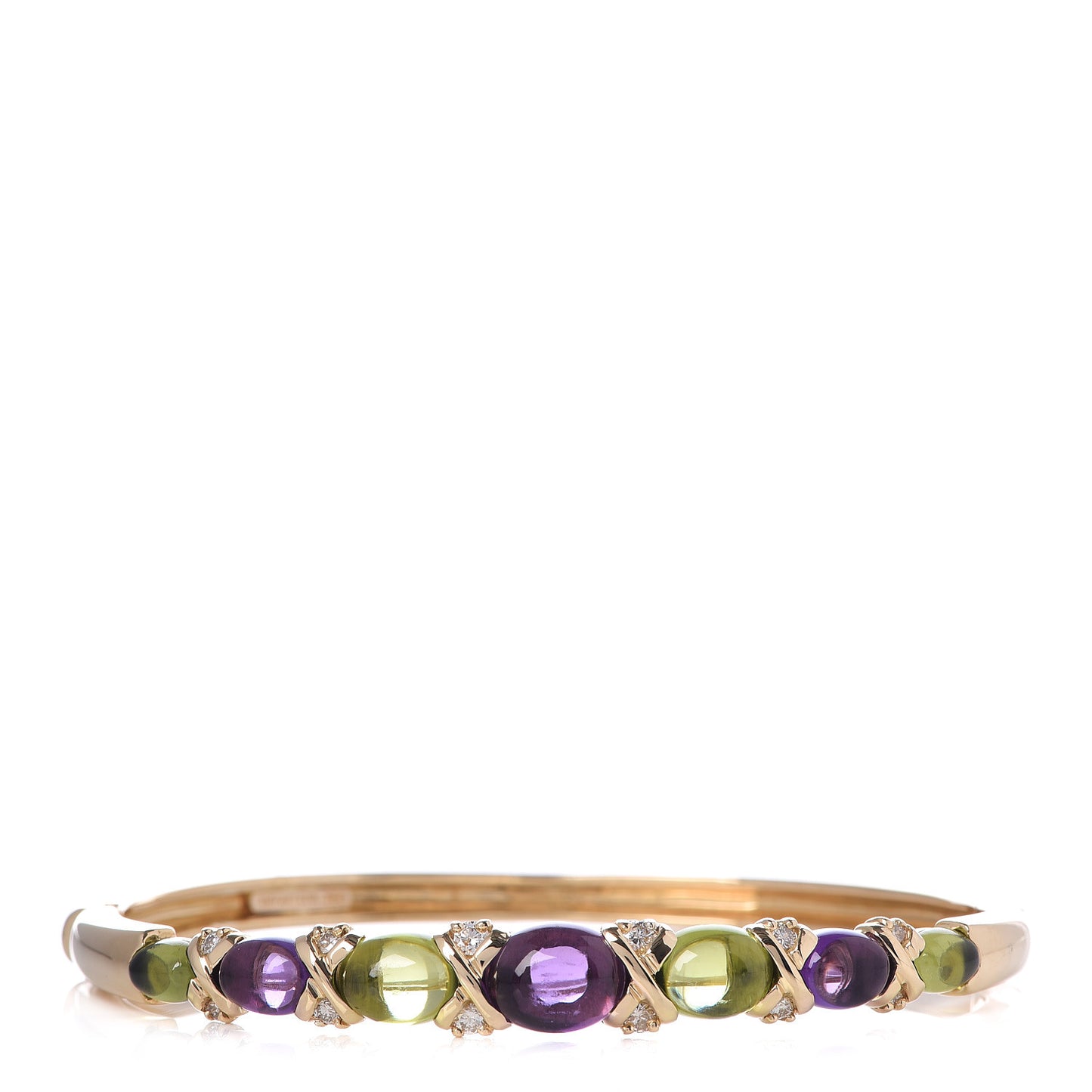 18K Yellow Gold Amethyst Peridot Diamond Bangle Bracelet