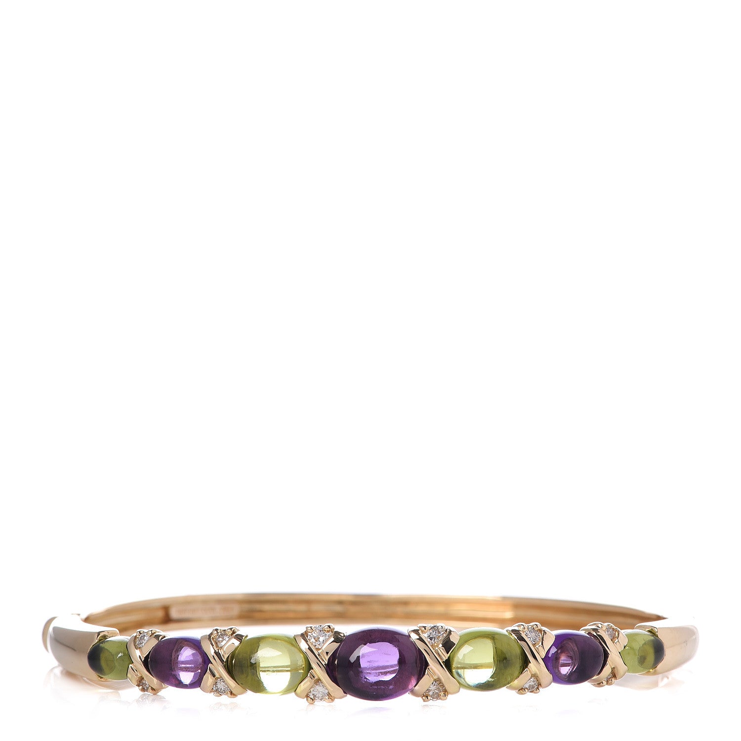 Tiffany 18K Yellow Gold Amethyst Peridot Diamond Bangle Bracelet 1 of 5