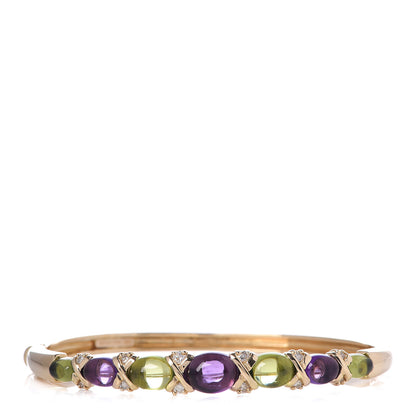 Tiffany 18K Yellow Gold Amethyst Peridot Diamond Bangle Bracelet 1 of 5
