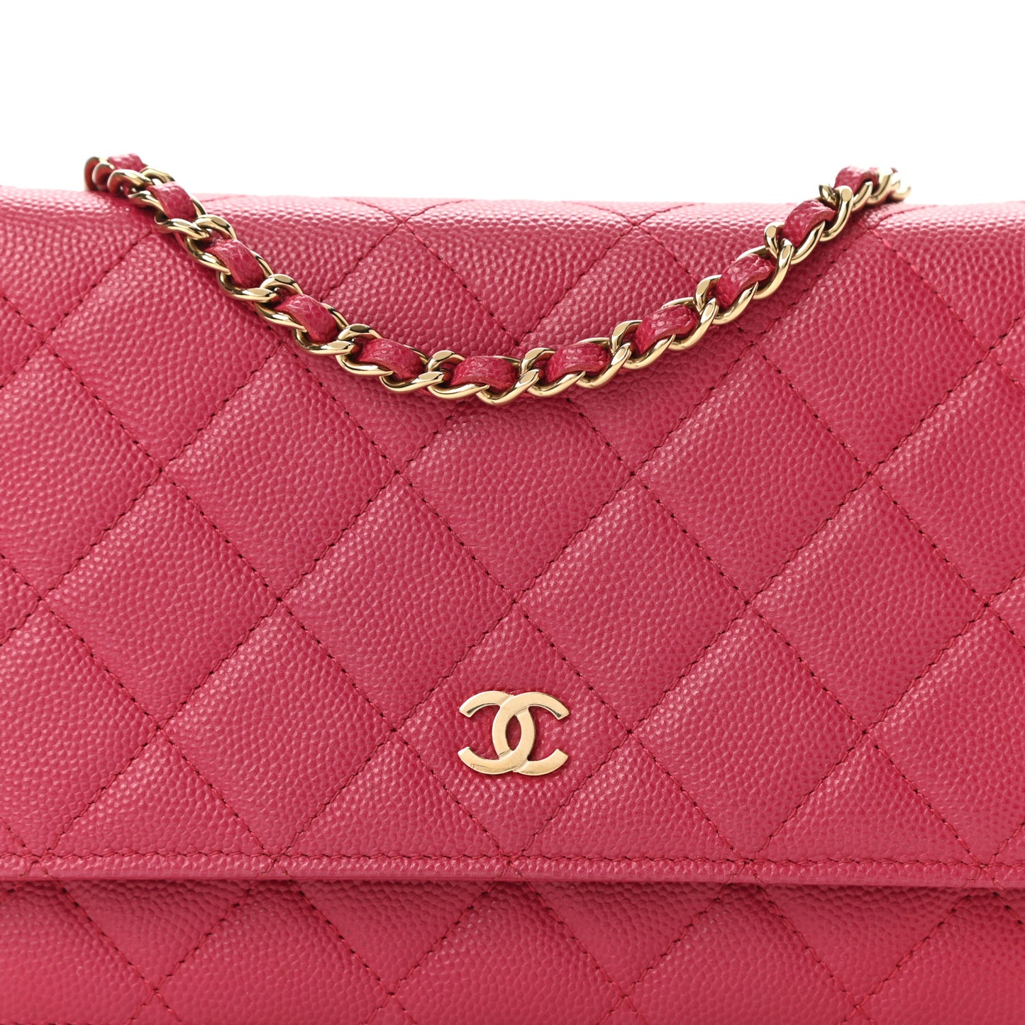 Caviar Quilted Wallet On Chain WOC Dark Pink