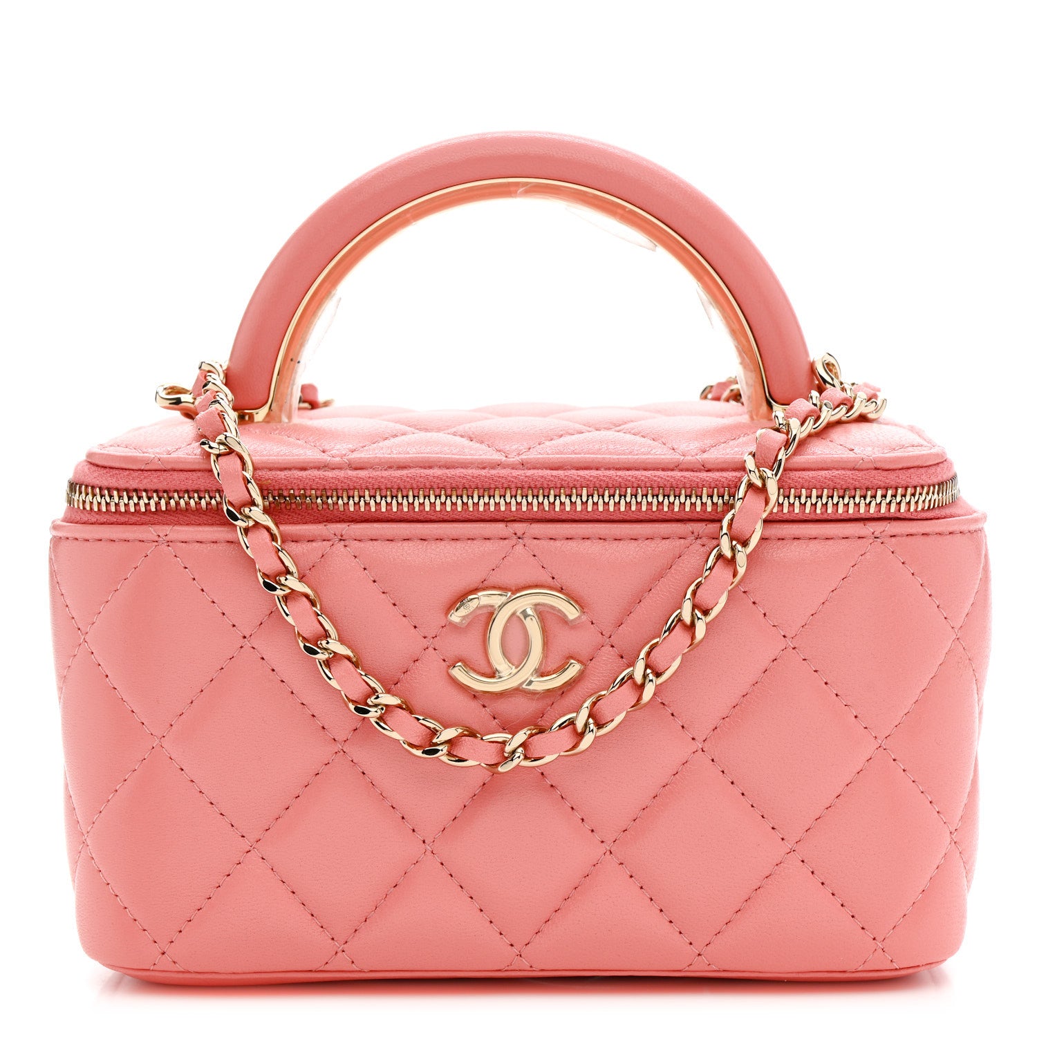 Chanel Lambskin Quilted Small Charming Top Handle Vanity Case With Chain Pink 1 of 14