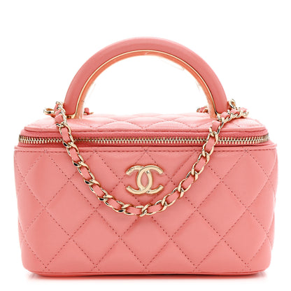 Chanel Lambskin Quilted Small Charming Top Handle Vanity Case With Chain Pink 1 of 14